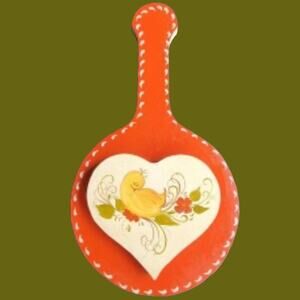 Vintages 1980s Baby Chicken Wood Cut Dutch Folk Art Wall Hanging